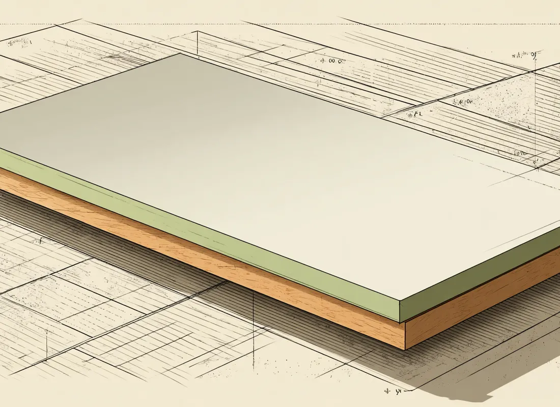 Stylized isometric illustration of a beveled-edge anti-fatigue floor mat cross-section showing its cushioned layers