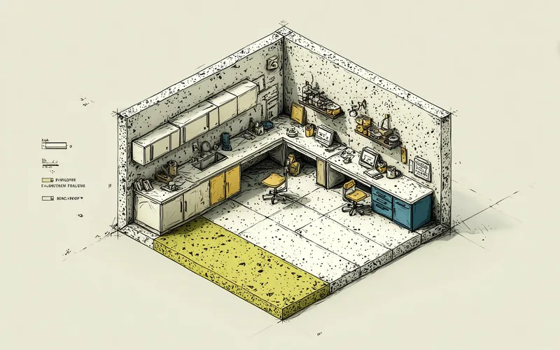Stylized illustration of a speckled recycled-rubber anti-fatigue mat made from reclaimed tire crumb